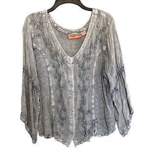 Agan Traders XL/1X  Embroidered Peasant Cottagecore Bell Sleeve Boho Festival